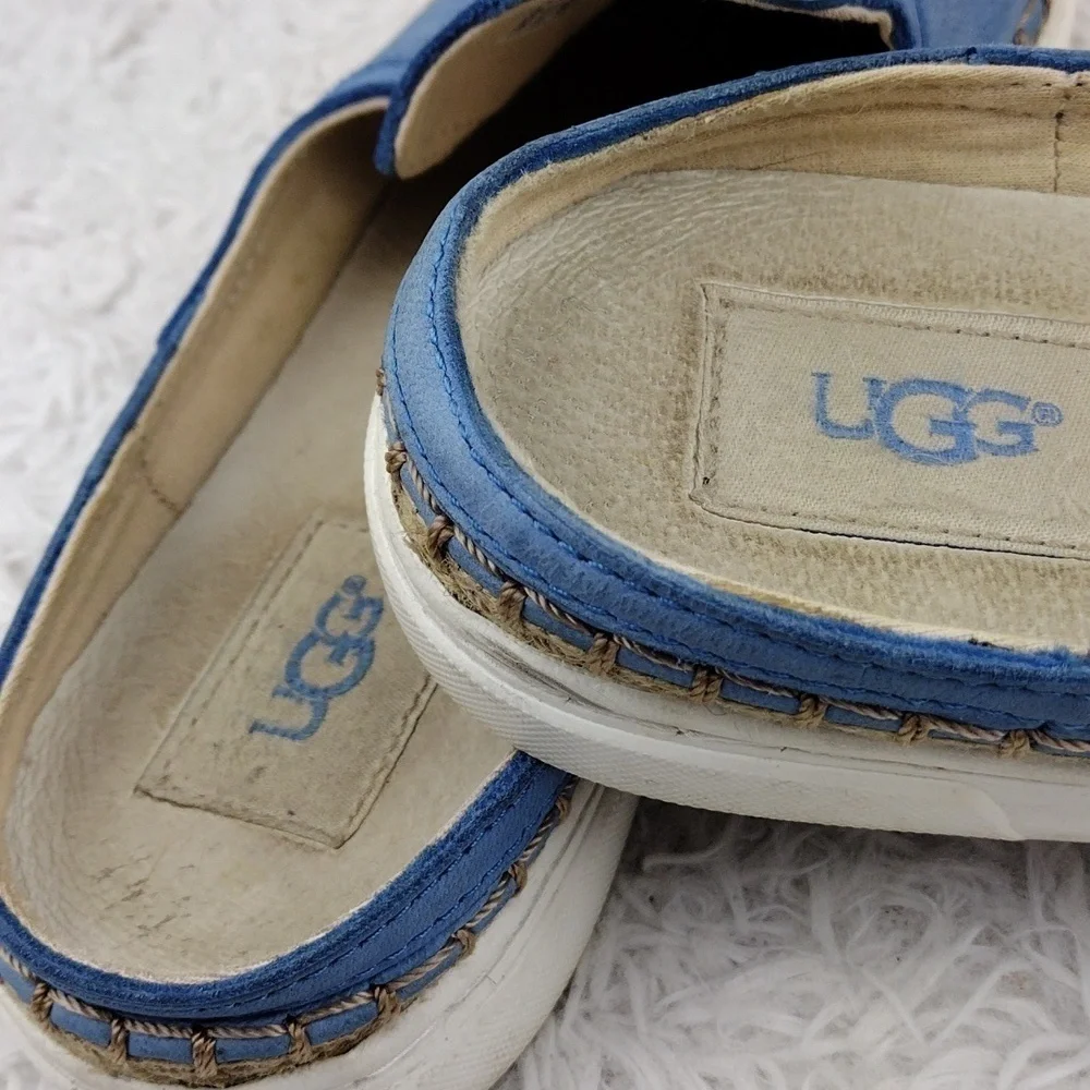 Ugg Australia Caleel Blue Leather Upper Round Toe Espadrille Slip On Mule Shoe - Picture 16 of 16